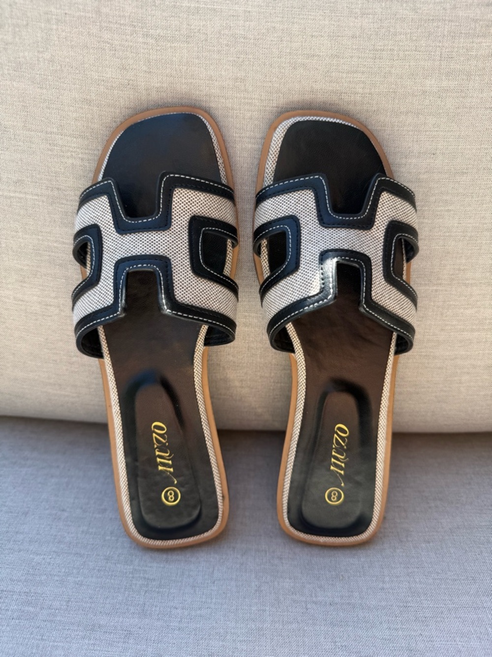 Women's Black & Cream Slide Sandals - Picture 2 of 3